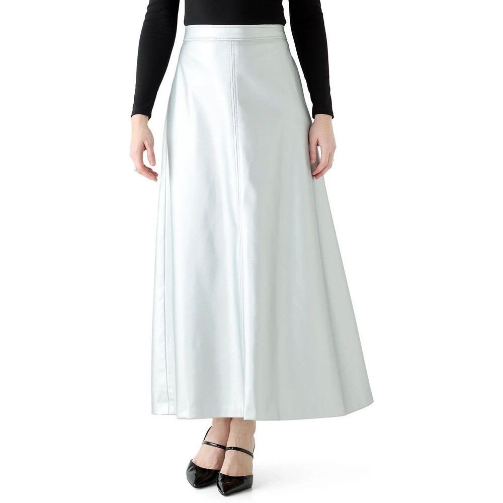 Vince Camuto Women's Faux-Leather Seamed Maxi Skirt - Silver Size Medium